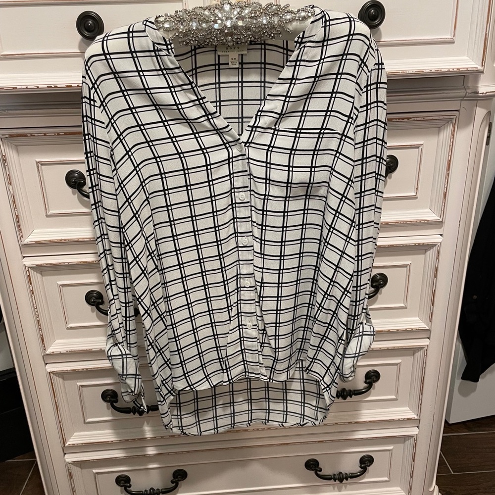 Soft Joie white and black checkered shirt